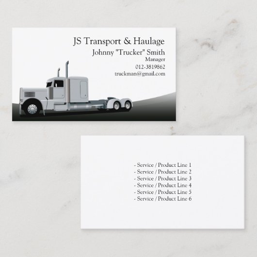 Trailer Truck Haulage Zwart Visitekaartje (Voorkant / Achterkant)