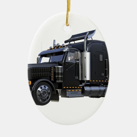Trailer van Black Semi Tractor Keramisch Ornament (Voorkant)