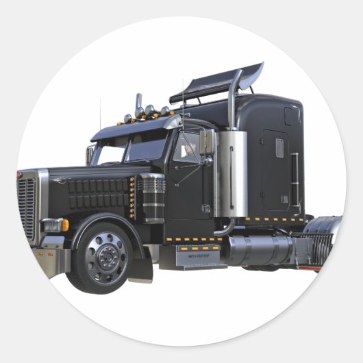 Trailer van Black Semi Tractor Ronde Sticker (Voorkant)
