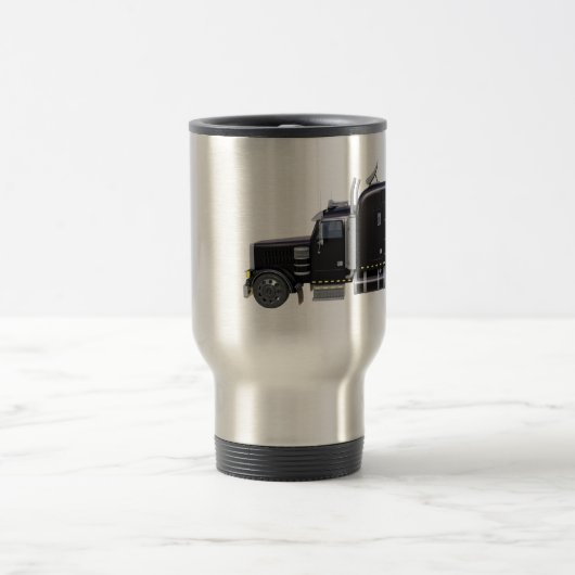 Trailer voor zwarte semitractor in zijprofiel reisbeker (Center)