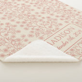 Trailing Floral Naam Geboortedatum Roze Baby Sherpa Deken (3/4)