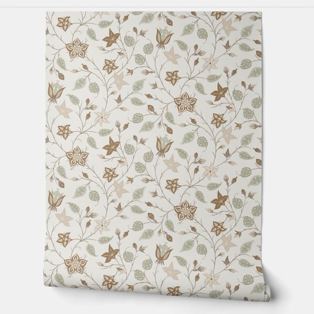 Trailing Floral - Paisley - Beige And Sage Green Behang (Afrollen)
