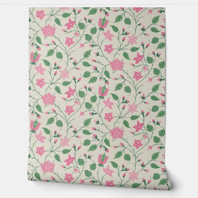 Trailing Floral - Paisley - Bright Pink And Green  Behang (Afrollen)