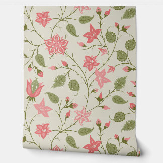 Trailing Floral - Paisley - Coral And Sage Green  Behang