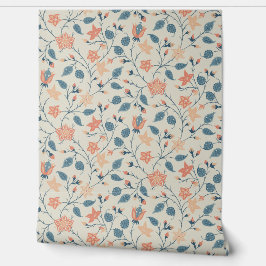 Trailing Floral - Paisley - Peach And Dusty Blue Behang