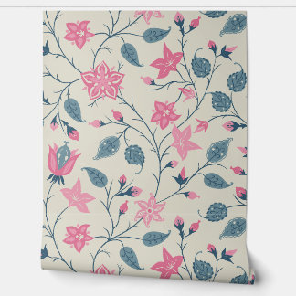 Trailing Floral - Paisley - Soft Pink & Dusty Blue Behang
