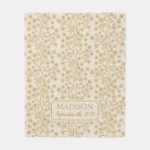 Trailing Gold Floral Naam Geboortedatum Baby Fleece Deken (Voorkant)