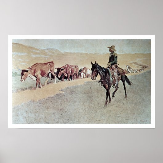 Trailing Texas Longhorns (olie op doek) Poster (Voorkant)