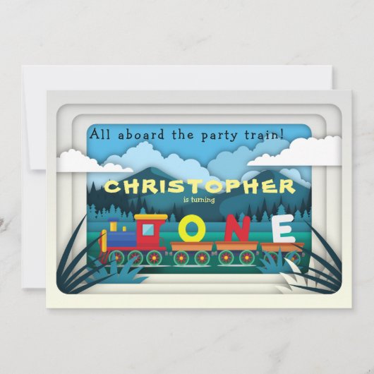 Train 1st Birthday Party Invitation Boy Railway (Voorkant)