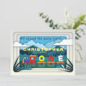 Train 1st Birthday Party Invitation Boy Railway (Staand voorkant)