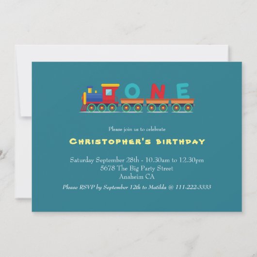 Train 1st Birthday Party Invitation Boy Railway (Achterkant)