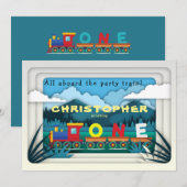 Train 1st Birthday Party Invitation Boy Railway (Voorkant / Achterkant)
