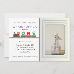 Train 1st Birthday Party Invitation Photo Template Kaart