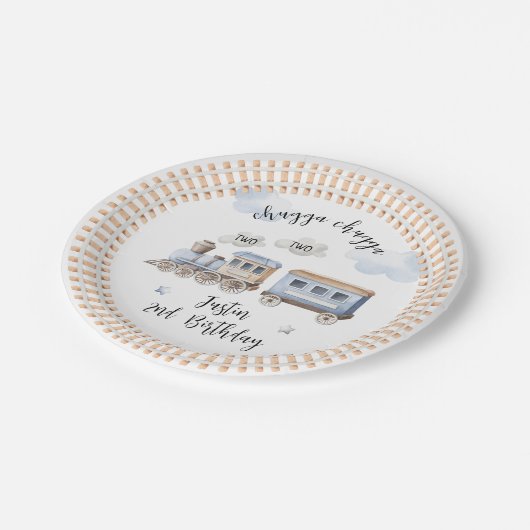 Train 2e verjaardag Chugga Twee Borden papier Papieren Bordje (Gekanteld)