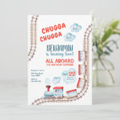 Train 2e verjaardag Noite Boy Chugga Two Party Kaart (Staand voorkant)