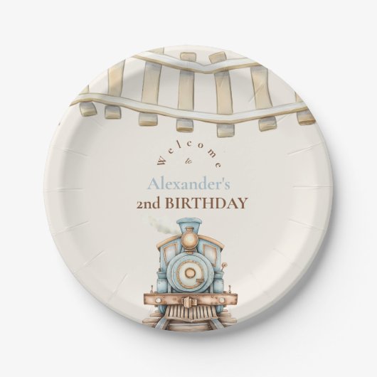 Train 2e verjaardag papieren bordje (Voorkant)