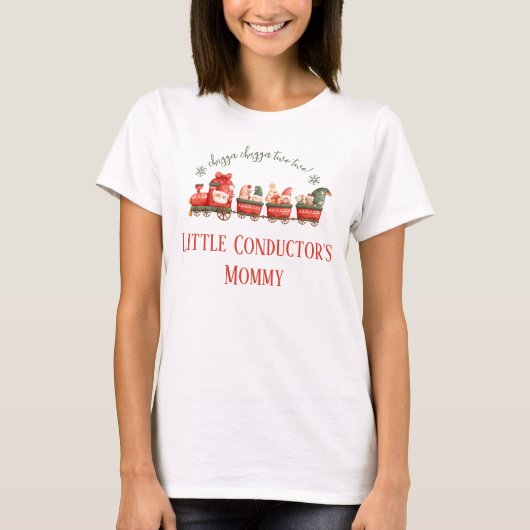 Train 2nd Birthday Party Little Conductors Mommy  T-shirt (Voorkant)