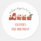 Train 2nd Birthday Watercolor Santa Party Express Ronde Sticker (Voorkant)