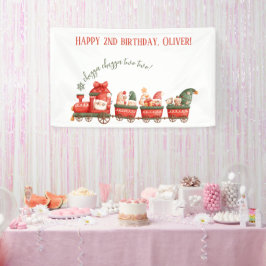 Train 2nd Birthday Watercolor Santa Party Express Spandoek