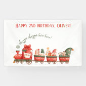 Train 2nd Birthday Watercolor Santa Party Express Spandoek (Horizontaal)