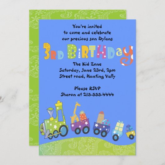 Train 3rd Birthday Happy derde uitnodiging (Voorkant / Achterkant)