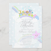 Train Animals Pastel Blue Baby Shower Feestdagenkaart (Voorkant / Achterkant)