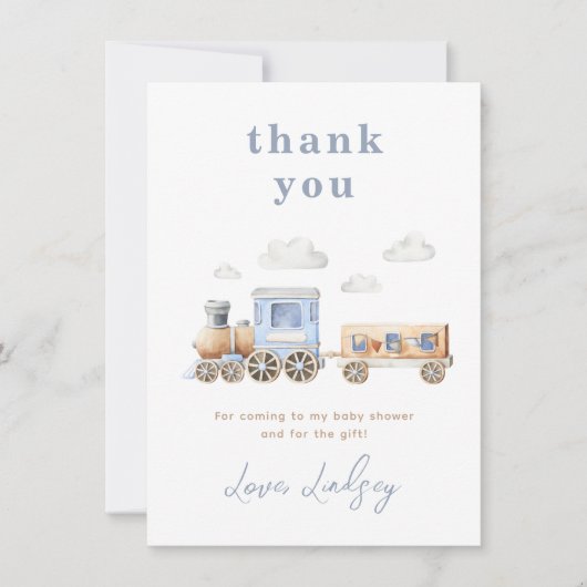 Train Baby shower - Hartelijk dank Bedankkaart (Voorkant)