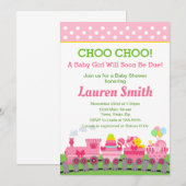 Train Baby shower Invitation Baby Girl Train Kaart (Voorkant / Achterkant)