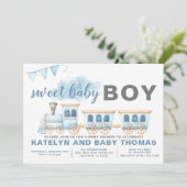 Train Baby shower Invitation Boy Transportation Kaart (Staand voorkant)