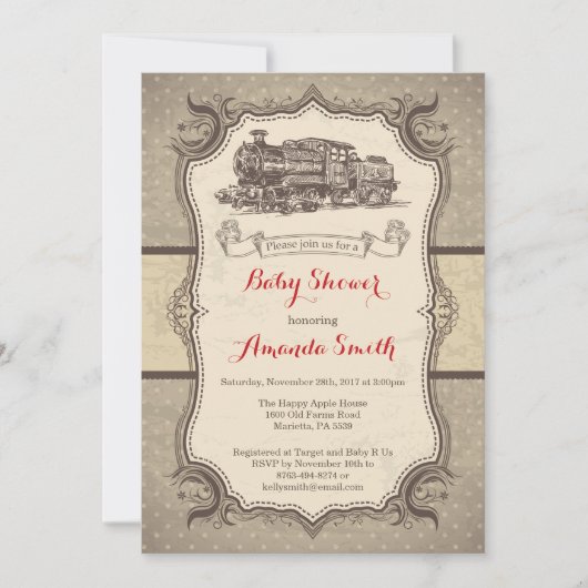 Train Baby shower Invitation  Retro Kaart (Voorkant)