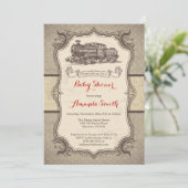 Train Baby shower Invitation  Retro Kaart (Staand voorkant)