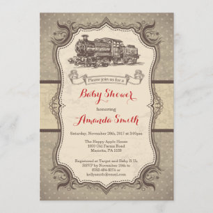 Train Baby shower Invitation Retro Kaart