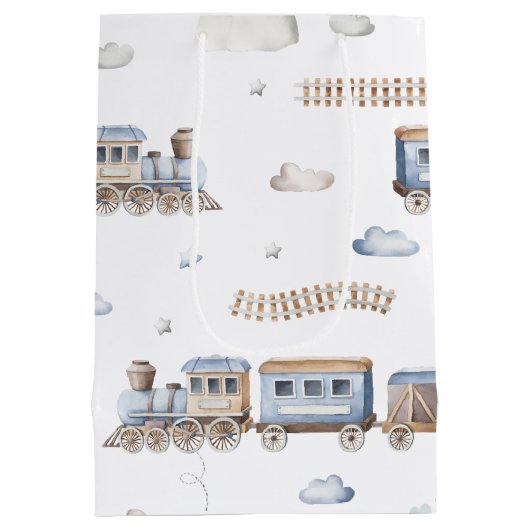 Train baby shower Medium Gift Bag Medium Cadeauzakje (Achterkant)