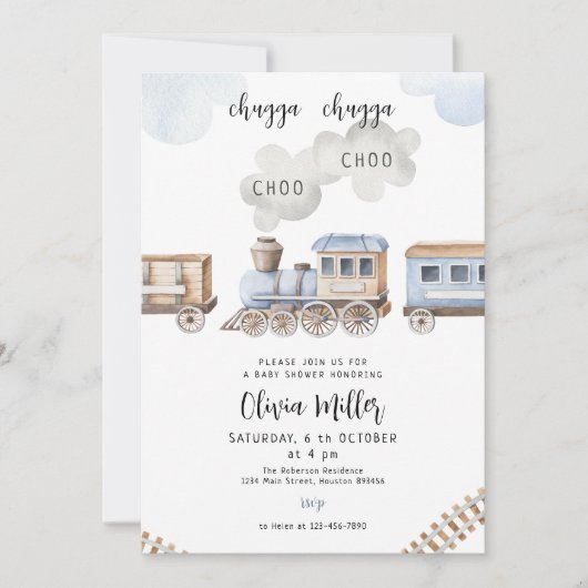 Train baby shower uitnodigen, Chugga Boy baby show Kaart (Voorkant)