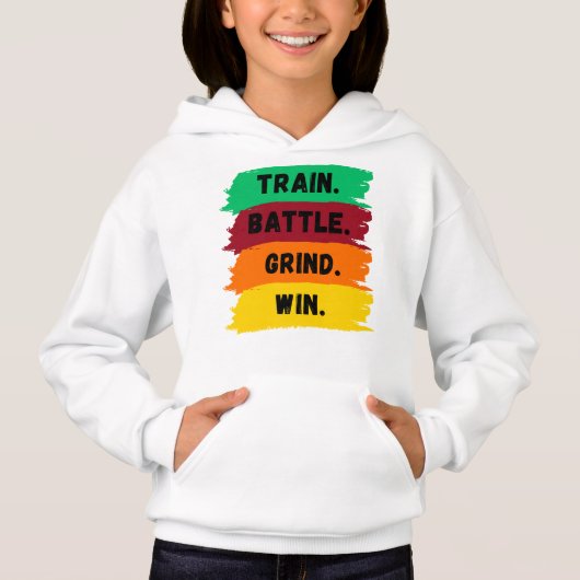 Train, Battle, Grind, Win motivatie slogan (Voorkant)