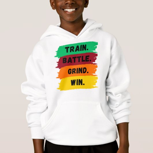Train, Battle, Grind, Win motivatie slogan (Voorkant)