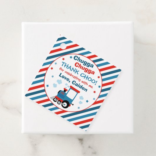 Train Birthday Decor Chugga Chugga Twee Bedankjes Labels (In situ)