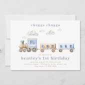 Train Birthday Invitation | Blauwe trein Kaart (Voorkant)