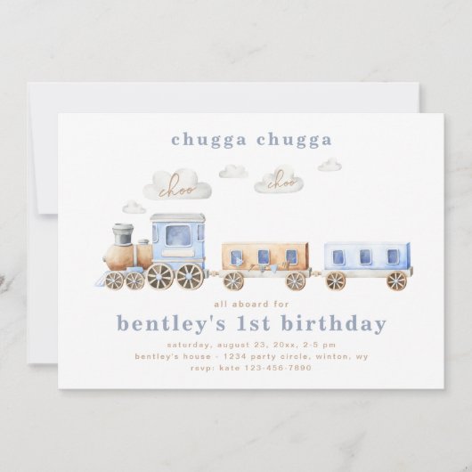 Train Birthday Invitation | Blauwe trein Kaart (Voorkant)