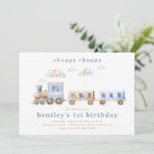 Train Birthday Invitation | Blauwe trein Kaart (Staand voorkant)