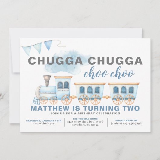 Train Birthday Invitation Boy Transportation Kaart (Voorkant)