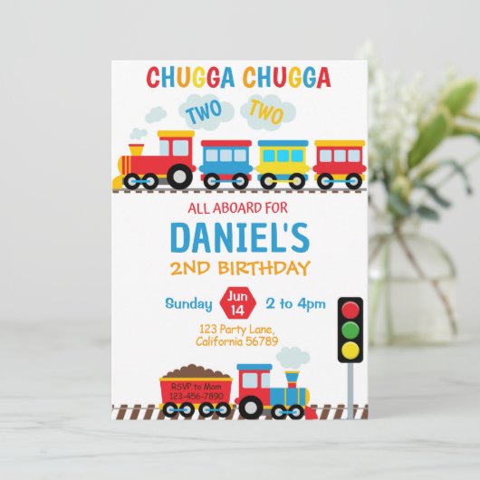 Train Birthday Invitation Chugga Chugga Twee Twee Kaart (Staand voorkant)