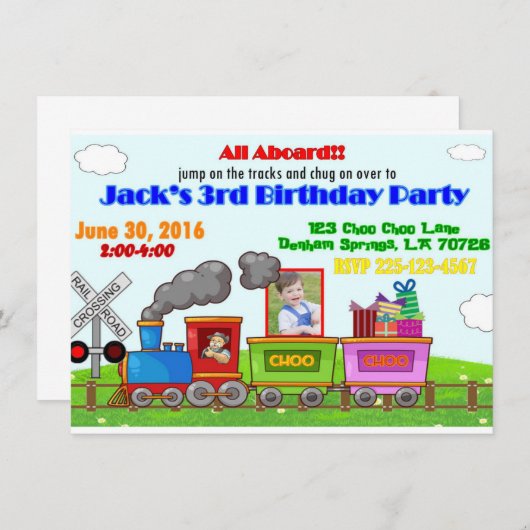 Train Birthday Invitation Kaart (Voorkant / Achterkant)