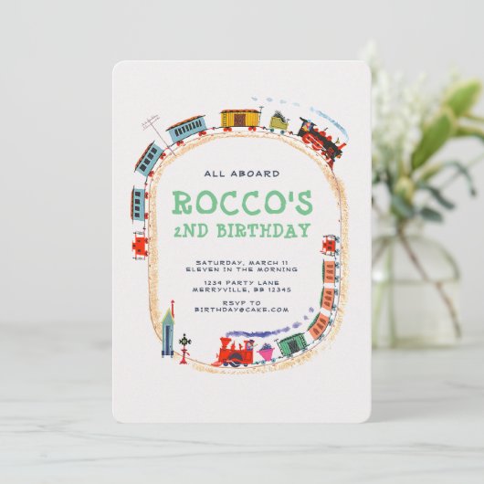 Train Birthday Invitation Kaart (Staand voorkant)