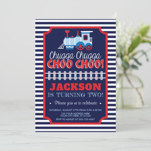 Train Birthday Invitation | Train Birthday Party Kaart (Staand voorkant)