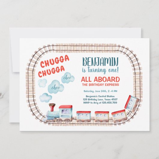 Train Birthday Invite Boy Chugga Choo Train Party Kaart (Voorkant)