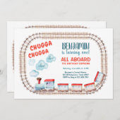 Train Birthday Invite Boy Chugga Choo Train Party Kaart (Voorkant / Achterkant)