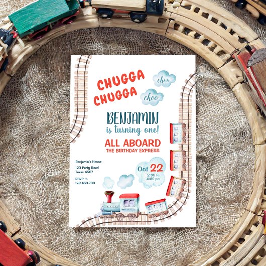 Train Birthday Invite Boy Chugga Choo Train Party Kaart