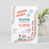 Train Birthday Invite Boy Chugga Choo Train Party Kaart (Staand voorkant)