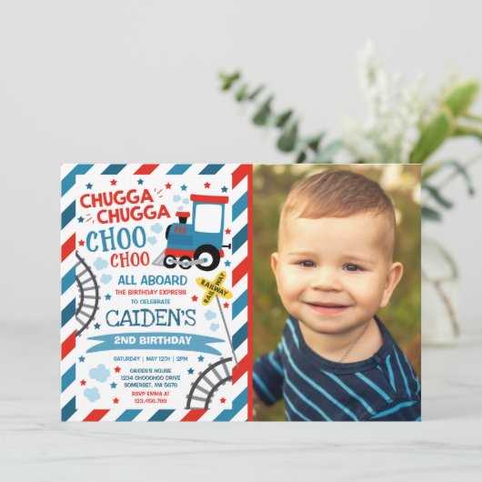 Train Birthday Invite Chugga Chugga Choo Choo Kaart (Staand voorkant)